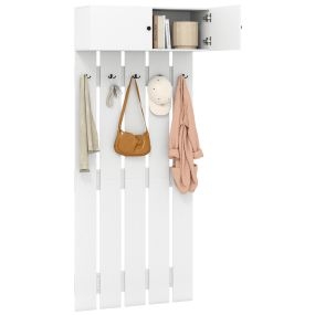 Perchero de Pared para Recibidor con 5 Ganchos Dobles y Armario de 2 Puertas Estante Superior Ahorra Espacio para Pasillo Dormitorio-Blanco