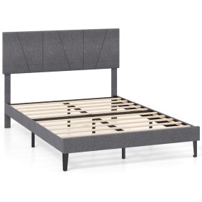 Somier tapizado con cabecero geométrico ajustable 140 x 200 cm gris oscuro