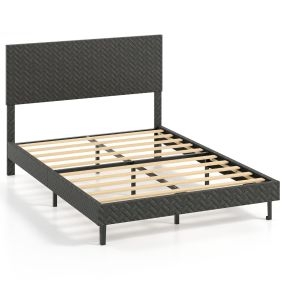 Marco de cama tapizado con cabecero chevron ajustable y somier de listones 140 x 200 cm gris oscuro