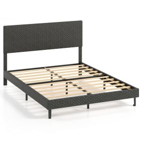 Marco de cama tapizado con cabecero chevron ajustable y somier de listones 160 x 200 cm gris oscuro
