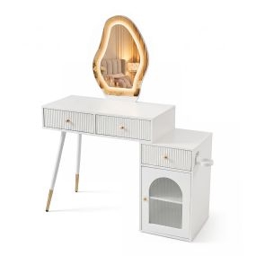 Tocador de Madera de Ingeniería con Espejo con Tres Tonos de Luz y Gran Almacenamiento de Cajones y Armario 106 x 40 x 134,5 cm Blanco