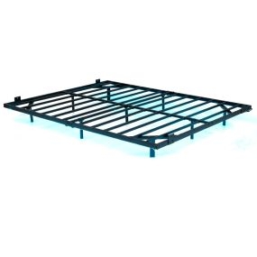 Estructura de cama flotante con luces LED de metal negro con tope antideslizante y base de láminas