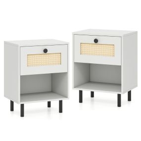 Juego de 2 Mesitas de Noche con Cajón Bohemia con Patas de Metal Compartimento Abierto para Dormitorio Oficina Salón Blanco