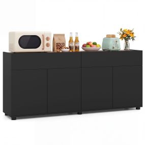 Aparador de 4 Puertas con Tablero Madera Gran Almacenaje Acabado Mate 2 Cajones y 2 Puertas Resistente al Desgaste 160 x 34,5 x 70 cm Negro
