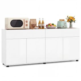 Armario de 4 Puertas con Tablero Superior Madera Gran Capacidad Almacenaje Cajones Resistente Diseño Moderno 160 x 34,5 x 70 cm Blanco