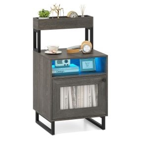 Mesita de Noche con Luces LED Mesa Auxiliar Moderna con Bandeja Superior Estructura Metálica 45 x 40 x 80 cm Gris