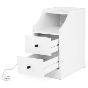 Mesita de noche con estación de carga 2 tomas CA USB Tipo-C 2 cajones 40 x 25 x 50 cm blanco