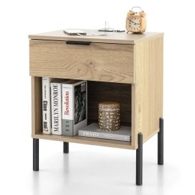 Mesitas de Noche Inteligentes con Cargador Cajón y Estante Mesa Auxiliar Salon Dormitorio 45 x 40 x 58cm Natural