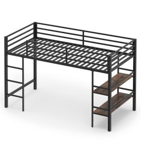 Cama Alta Infantil con Estantes Laterales Marco de Metal Resistente Barandilla de Seguridad Alta Capacidad de Carga 196 x 96 x 126 cm Negro