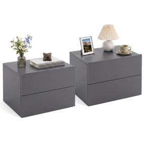 Juego de 2 mesitas de noche de pared con 2 cajones amplios, 42 x 30 x 29 cm, gris