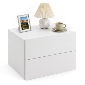 Mesita de noche de pared efecto madera con dos cajones 42 x 30 x 29 cm blanco