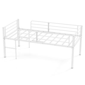 Cama Individual Tipo Altillo Baja Estructura Metálica con Barandillas de Seguridad y 2 Escaleras Listones Metálicos Resistentes Blanco