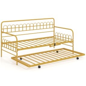 Sofá Cama 2 en 1 Metálico Resistente con Cama Nido con Ruedas con Freno Gran Capacidad de Carga para Dormitorio 205 x 94 x 101 cm Dorado