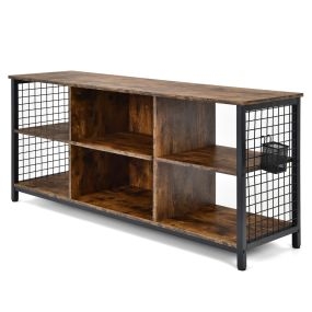 Mesa Consola Multimedia de 3 Niveles con Cesta de Almacenamiento y 2 Orificios para Cables Mueble de TV de Madera para Dormitorio Marrón