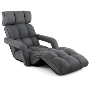 Sillón Plegable Sofá Tumbona de Interior con 6 Posiciones Ajustables Sillón Cama Plegable con Reposabrazos y Reposapiés Ajustables Gris Oscuro