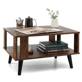 Mesa de Centro para Espacios Pequeños 2 Niveles con Estante de Almacenamiento Abierto Industrial para Salón 70 x 50 x 41 cm Marrón