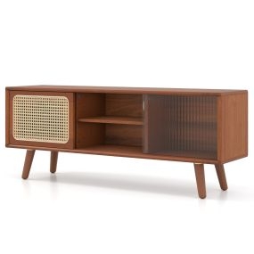 Soporte de TV de bambú moderno hasta 55 pulgadas con puertas deslizantes de mimbre marrón 120,5 x 31 x 45,5 cm