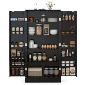 Armario de Despensa con 2 Puertas y 16 Estantes Dispositivos Antivuelco Moderno Armario para Salón Comedor 60 x 40 x 120 cm Negro