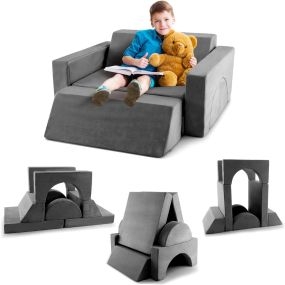 Conjunto de sofá modular infantil de 8 piezas con funda desmontable gris para 12 meses+