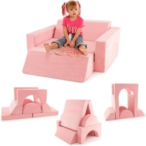 Conjunto de sofá modular infantil de 8 piezas con funda desmontable rosa para 12 meses+