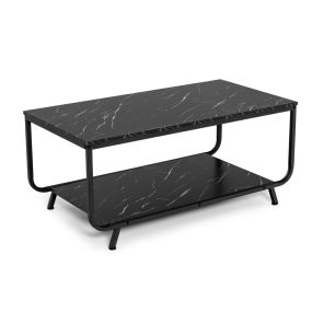 Mesa de Centro de Mármol Moderna con Estante de Almacenamiento para Sala de Estar Oficina 105 x 55 x 46,5 cm Negro