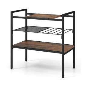 Mesa de Entrada Industrial con Panel Desmontable y Estante de Malla Mesa de 3 Niveles para Cocina y Estudio 60 x 33,5 x 61 cm Marrón