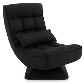Silla de Suelo Ajustable en 4 Posiciones Acolchada con Base Giratoria Almohada Lumbar sin Montaje-Negro