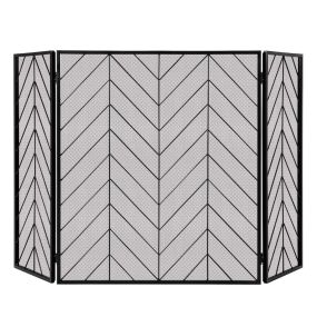 Pantalla de Chimenea de 3 Paneles Plegable de Hierro Forjado con Bisagras Flexibles Marco Robusto para Sala de Estar 133 x 78 x 2 cm Negro