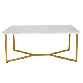 Mesa Baja Moderna Mesa de Centro Mesita de Sofá con Superficie en Falso Mármol para Salón Oficina Sala de Espera Blanco 107 x 60 x 45,5 cm