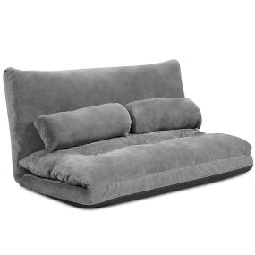 Sofá a Ras de Suelo Sofá Cama Multifuncional Regulable en 6 Posiciones con 2 Almohadas Forro en Ante para Dormitorio Salón Balcón Gris