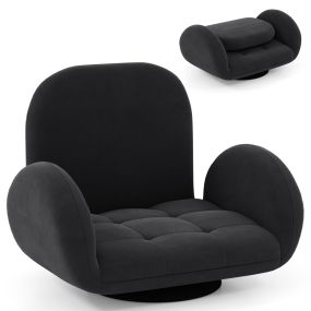 Silla de Piso Giratoria con Esponja Silla de Juego Plegable con Respaldo y Reposabrazos Ajustables Sillón Sofá Perezoso Reclinable Negro