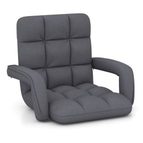 Silla de suelo para adultos plegable ajustable en 6 posiciones con reposabrazos gris