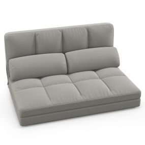 Sofá Cama Plegable de 2 Plazas con Respaldo Ajustable en 6 Posiciones Funda de Terciopelo y 2 Almohadas para Dormitorio Gris Claro