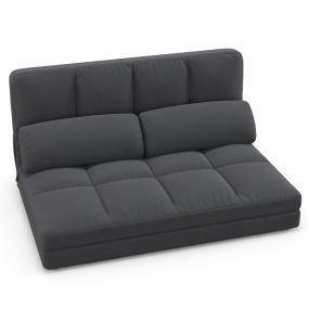 Sofá Cama Plegable de 2 Plazas con Respaldo Ajustable en 6 Posiciones Funda de Terciopelo y 2 Almohadas para Dormitorio Gris Oscuro