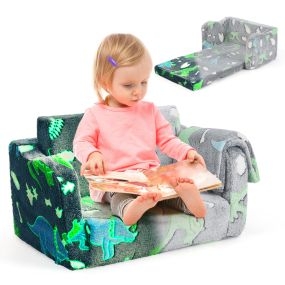 Sofá infantil 2 en 1 plegable con manta, gris, brillante en la oscuridad, 3+ años