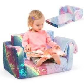 Sofá infantil plegable 2 en 1 con manta, brillante en la oscuridad, multicolor