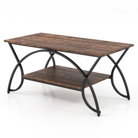 Mesa de Centro Moderna Imitación de Mármol Mesa Baja 2 Niveles Marco de Metal Estante para Salón 100 x 50 x 45 cm-Marrón