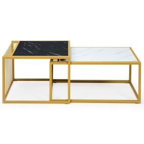 Mesa de Nido Moderna Mesita de Café Apilable con Superficie Impermeable en Falso Mármol Fácil de Montar