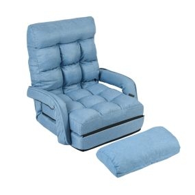 Sofá Perezoso Tumbona Individual con Almohadilla Sillón Multifuncional Cama Plegable para Dormitorio Salón Balcón 67 x 65 x 72 cm Azul