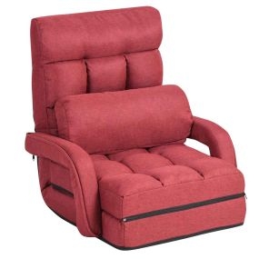 Sofá Perezoso Tumbona Individual con Almohadilla Sillón Multifuncional Cama Plegable para Dormitorio Salón Balcón 67 x 65 x 72 cm Rojo