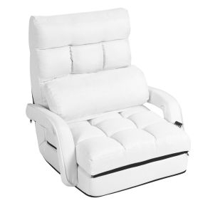 Sofá Perezoso Tumbona Individual con Almohadilla Sillón Multifuncional Cama Plegable para Dormitorio Salón Balcón 67 x 65 x 72 cm Blanco