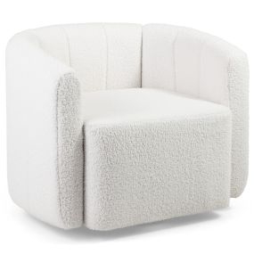 Sillón Giratorio Barrel Acento Moderno Tapizado en Sherpa con Respaldo y Descansabrazos con Forma de Calabaza para Salón Dormitorio Blanco