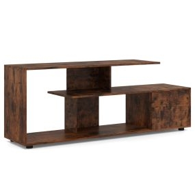 Soporte para TV hasta 55‘’ Mesa de Consola de Medios Asimétrica de 3 Estantes y Gabinete Centro de Entretenimiento para Sala de Estar-Marrón