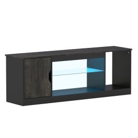Mueble de TV con luces LED, vidrio templado, estante ajustable, negro, 148 x 35 x 52,5 cm