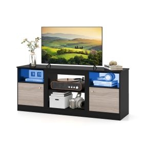 Mueble para TV con Luces LED para Tele de 65" Centro de Entretenimiento con Estante Ajustable y Compartimento Abierto para Chimenea Negro