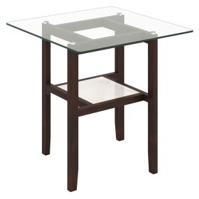 Mesa Lateral Cuadrada de Vidrio Marco de Madera de Caucho 61 x 61 x 62 cm Marrón