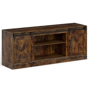 Soporte para TV Estilo Granja para 70" con Puertas Corredizas Tipo Granero Estantes Ajustables y Kits Antivuelco 150 cm Café