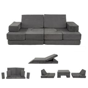 Sofá Modular para Niños de 12 Piezas Sofá Seccional Convertible con Fundas Lavables a Máquina Relleno de Espuma de Alta Densidad Gris