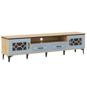Mueble de TV para TV de Hasta 80 Pulgadas con 2 Cajones 2 Compartimentos con Puerta Estante para Estar 180,5 x 35 x 46 cm Natural