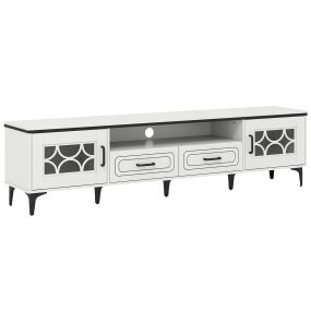 Mueble de TV para TV de Hasta 80 Pulgadas con 2 Cajones 2 Compartimentos con Puerta Estante para Estar 180,5 x 35 x 46 cm Blanco